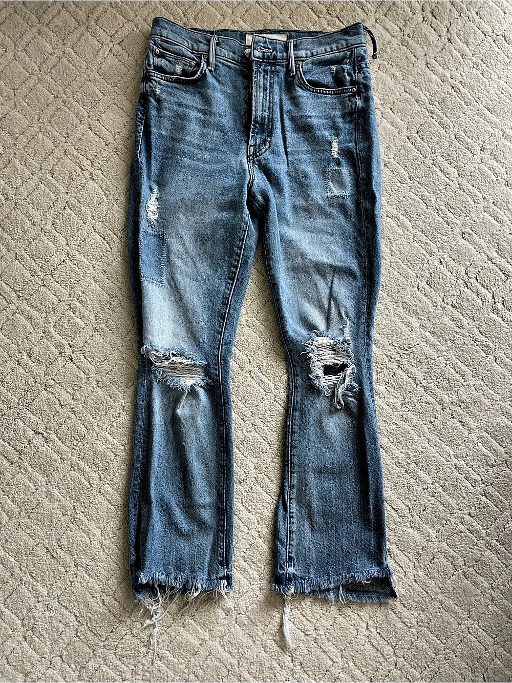 Mother Superior Distressed Straight Leg Jeans in Blue Waist 27